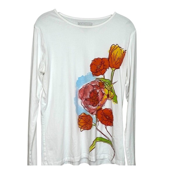 Coolibar T Shirt Top Size Medium White Floral Design UPF 50+ - Picture 1 of 7